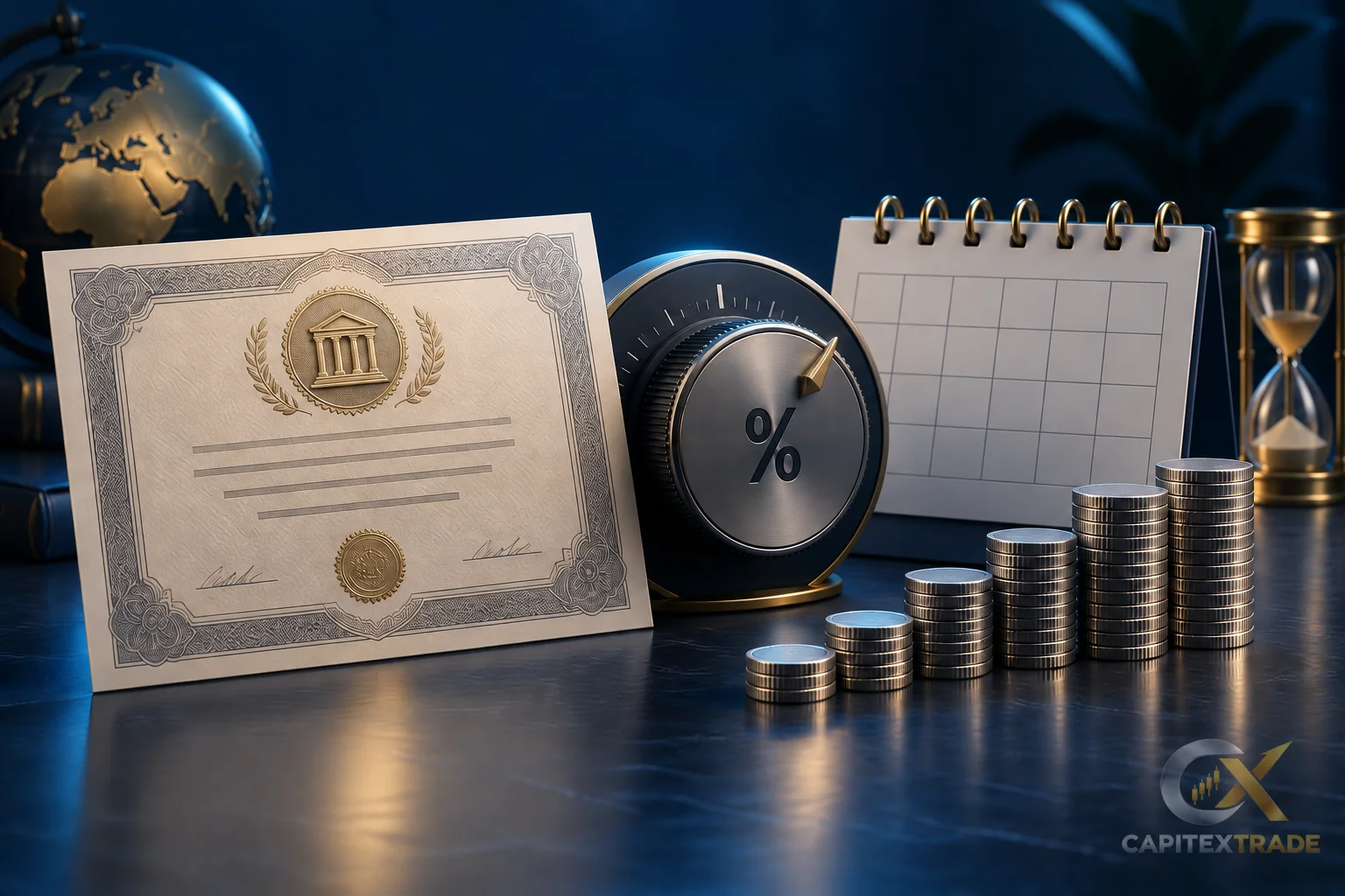 Conceptual bond document, payment calendar, interest rates and future cash flows