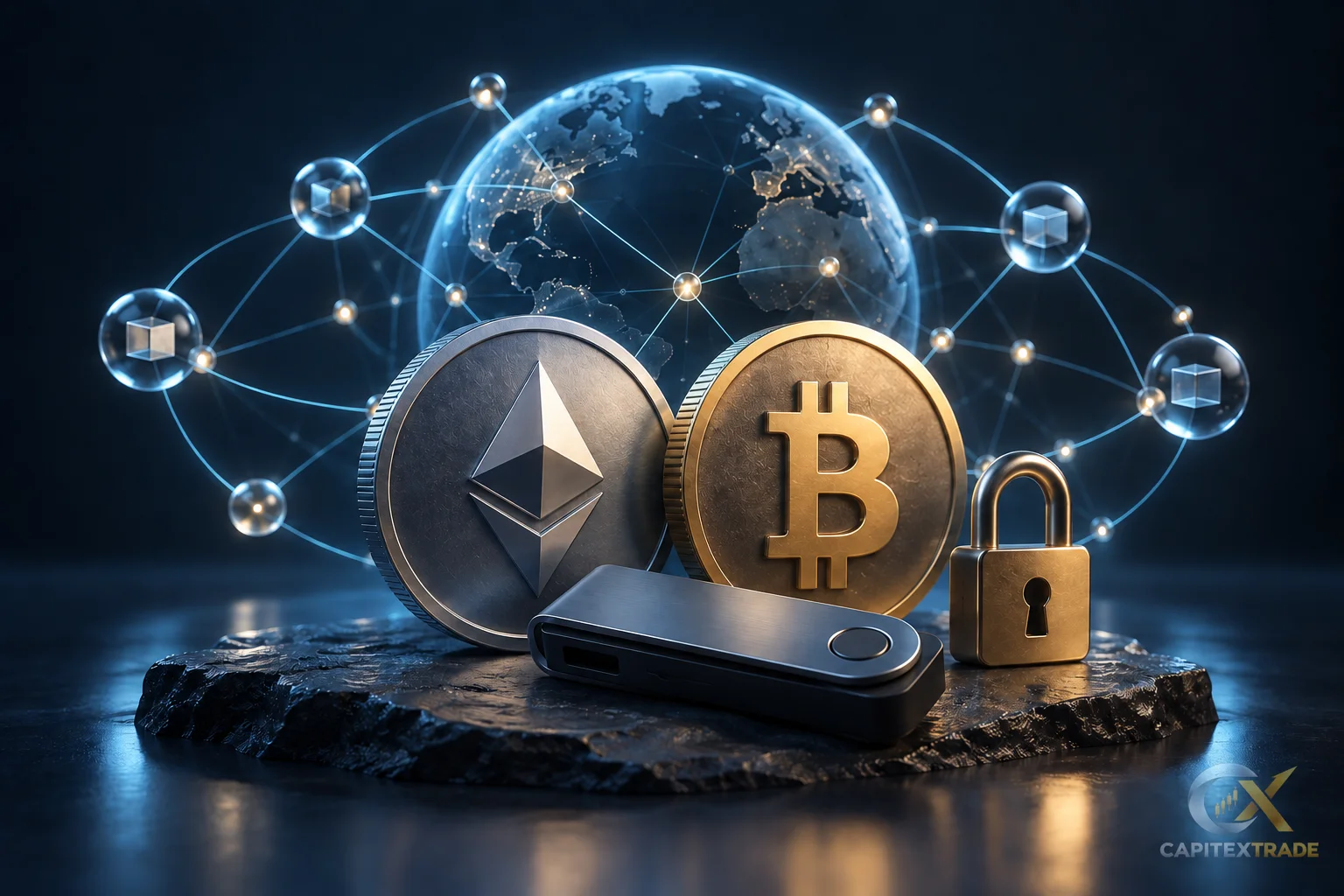 Conceptual distributed digital network, tokens and hardware wallet